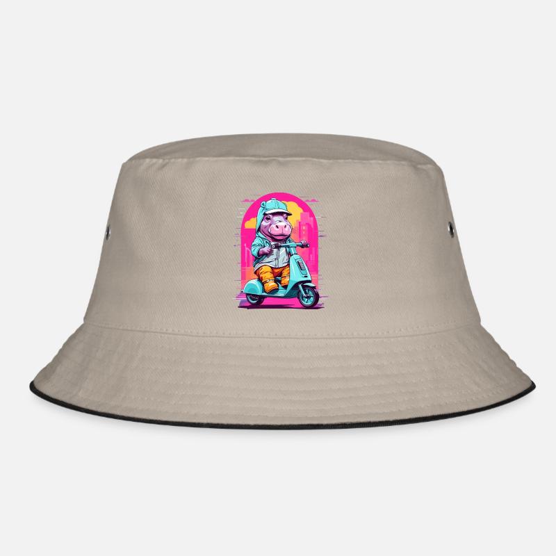 Nilpferd auf Roller - Bucket Hat - Khaki/Schwarz