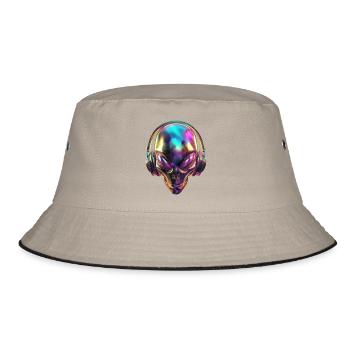 Chromatischer Alien-Kopf mit Kopfhörern - Bucket Hat - Khaki/Schwarz - Vorne