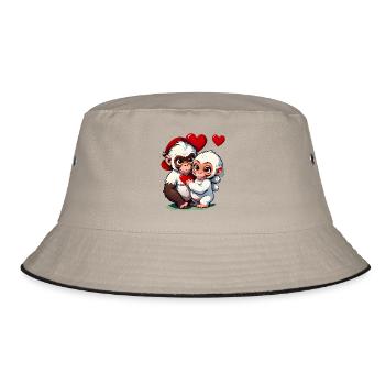 Verschenke diese süßen Affen zum Valentinstag - Bucket Hat - Khaki/Schwarz - Vorne