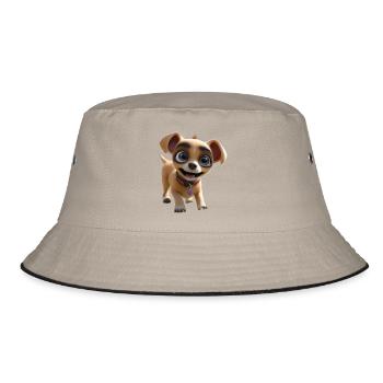 Chipper Pup Cartoon Tee - Bucket Hat - khaki/black - Front