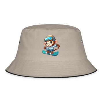 Monkey Chimpanzee Snowboarder Winter Sports Vacation - Bucket Hat - khaki/black - Front