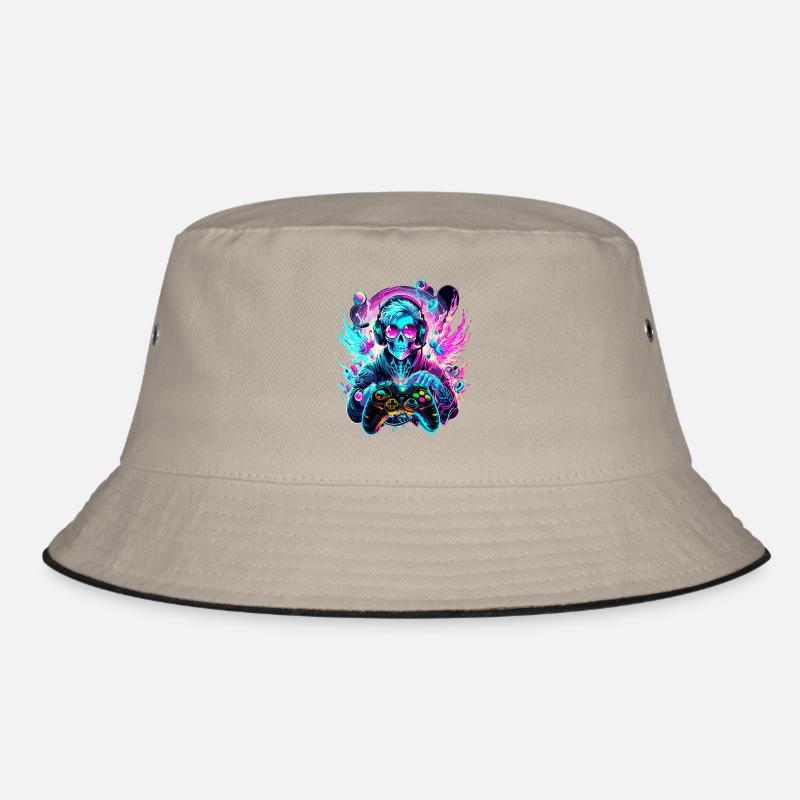 Synthwave Skull Gaming Controller Art Bucket Hat