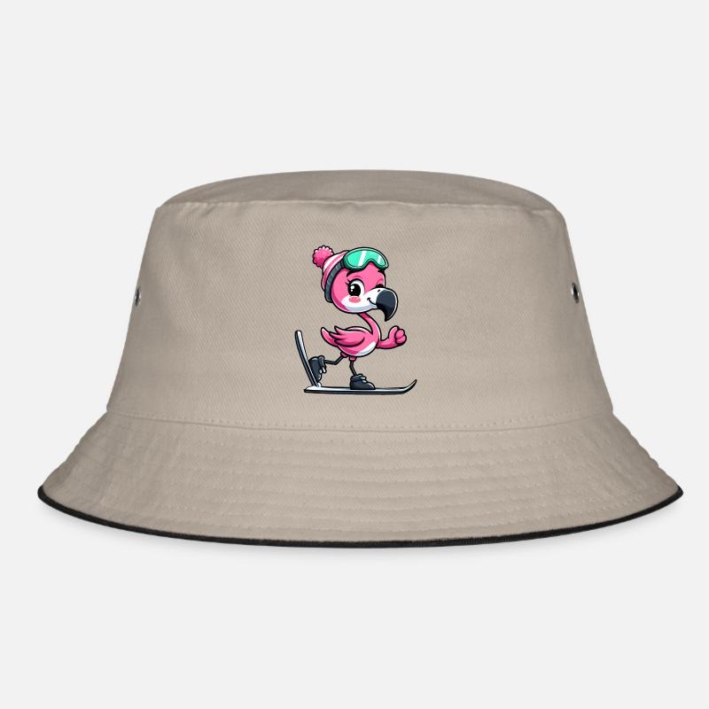 Flamingo Skier Winter Fun Bucket Hat