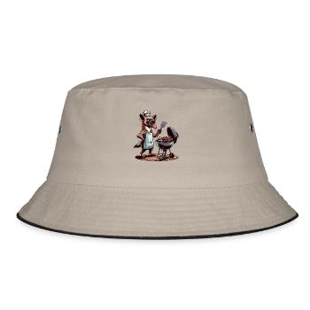 Hyena as a barbecue chef in summer - Bucket Hat - khaki/black - Front