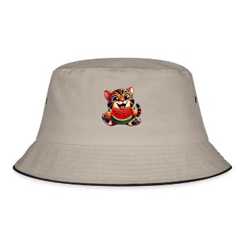 Bengal Cat Tiger with Watermelon Fruity - Bucket Hat - khaki/black - Front