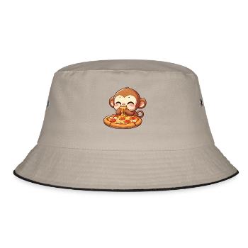 Chimpanzee eating pizza cheese lover - Bucket Hat - khaki/black - Front