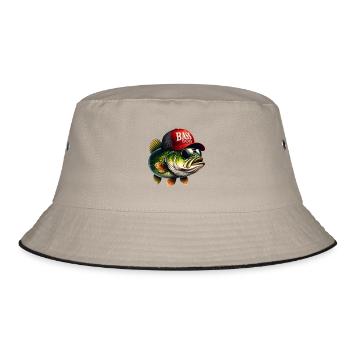 gestreifte Bass-Vibes - Bucket Hat - Khaki/Schwarz - Vorne