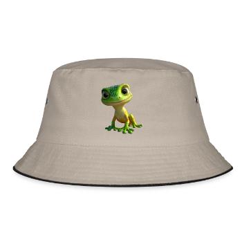 Gecko Eidechse Reptil Geckos Echse Leguan Gekko - Bucket Hat - Khaki/Schwarz - Vorne