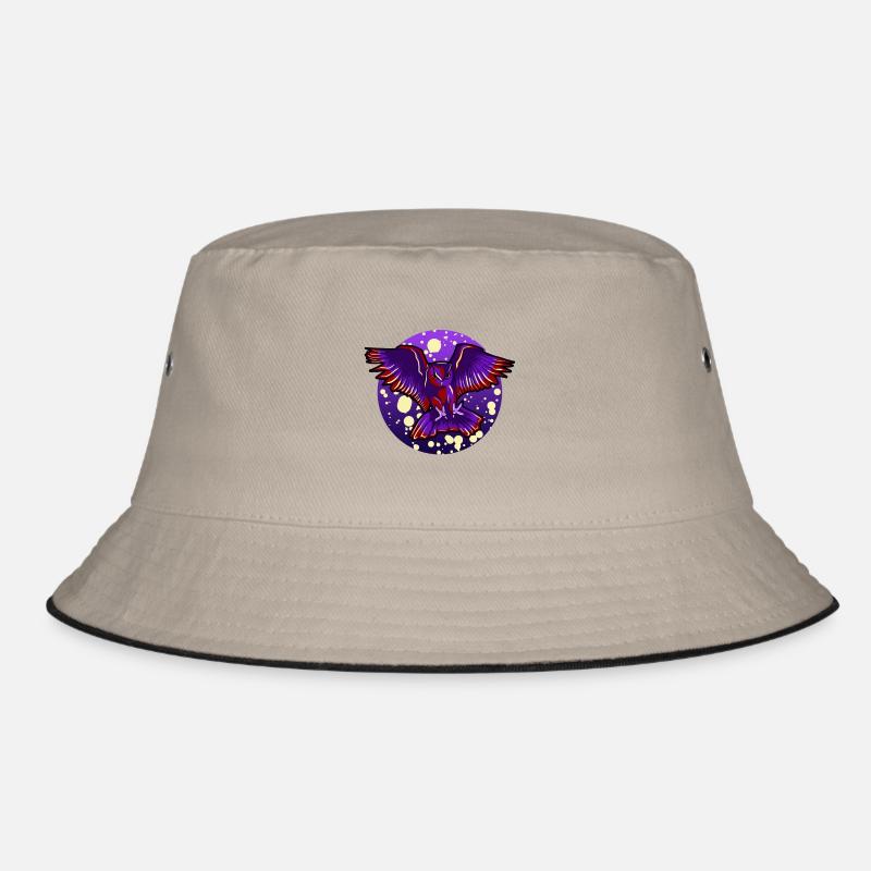 Flying Owl And Moon Cool Vector Art Nocturnal Bird Bucket Hat
