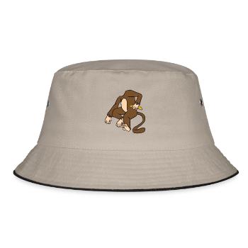 Monkey Body Holding A Banana Funny Ape Primate - Bucket Hat - khaki/black - Front