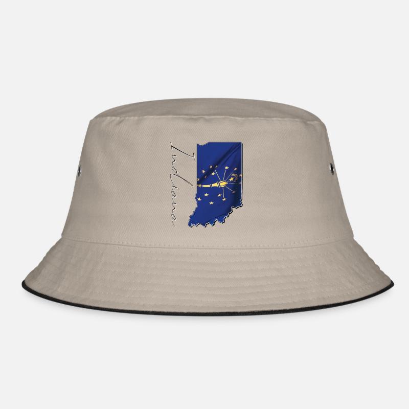 Indiana State Flag in Indiana State Map IN Bucket Hat