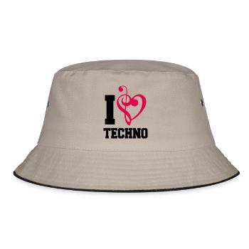 I Love Techno Musik Musiknote Liebe Herz Bass Note - Bucket Hat - Khaki/Schwarz - Vorne