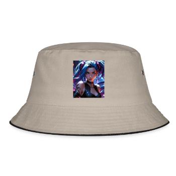 Anime-Mädchen - Bucket Hat - Khaki/Schwarz - Vorne