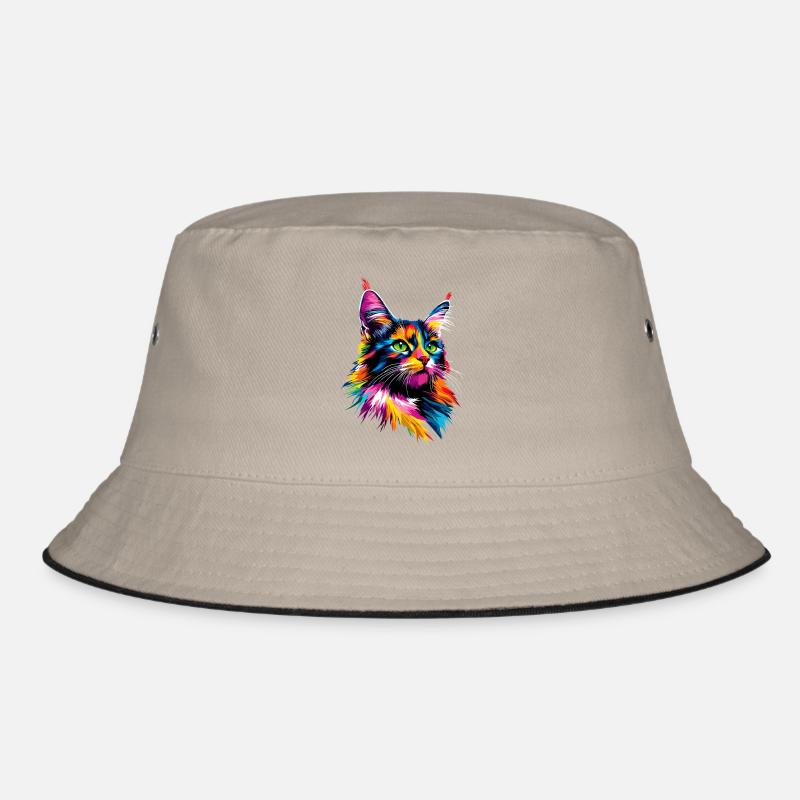 Maine Coon Katze Bunt Regenbogen Maine-Coon Katzen Bucket Hat