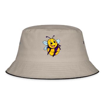 Glückliche Hummel Cartoon Illustration - Bucket Hat - Khaki/Schwarz - Vorne