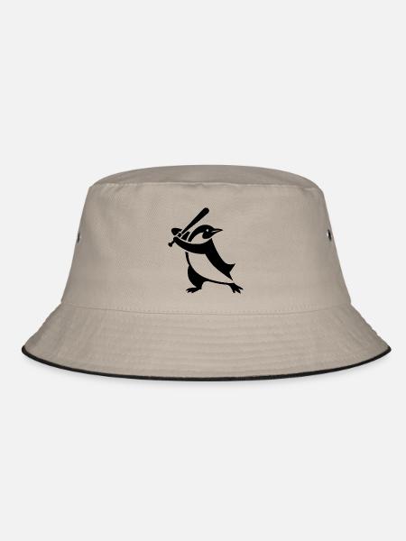 Pinguin Baseball Spieler Silhouette minimalistisch - Bucket Hat - Khaki/Schwarz