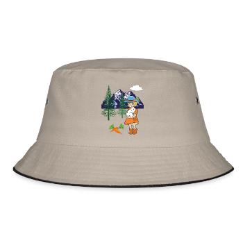Happy Easter Girl Bunny Rabbit Turnips Mountains - Bucket Hat - khaki/black - Front