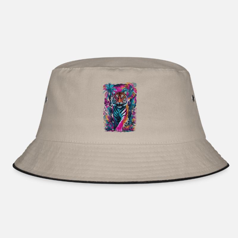 Psychedelischer Tiger im lebendigen Dschungel-Design Bucket Hat