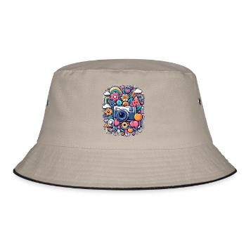 Colorful Collage with Camera - Bucket Hat - khaki/black - Front