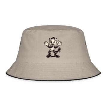 Retro Classic Rubberhose Cat - Bucket Hat - Khaki/Schwarz - Vorne