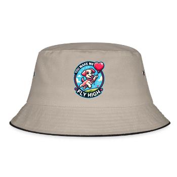 Flying dog with heart balloon - Bucket Hat - khaki/black - Front