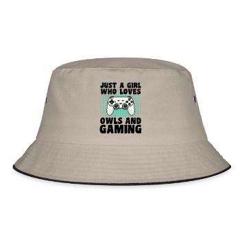 Gamer and Owls: Video Games and Night Wisdom - Bucket Hat - khaki/black - Front