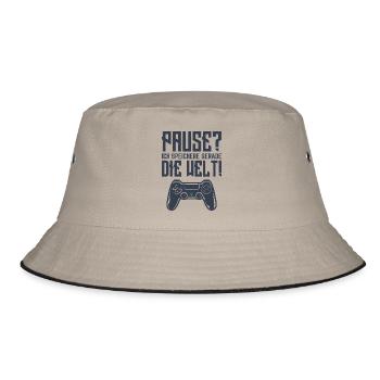 Pause? Ich speichere gerade Die Welt! - Bucket Hat - Khaki/Schwarz - Vorne