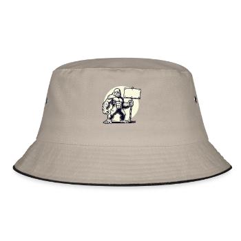 Starker Gorilla mit leerem Schild: Dein Text hier! - Bucket Hat - Khaki/Schwarz - Vorne