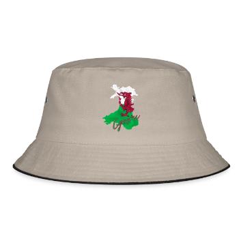 Flagge von Wales, walisischer Stolz - Bucket Hat - Khaki/Schwarz - Vorne