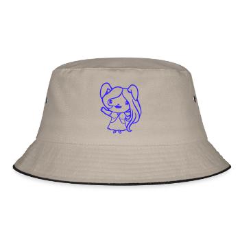 Hase Mädchen Hübsch Frau Häsin Winkt Lange Haare - Bucket Hat - Khaki/Schwarz - Vorne