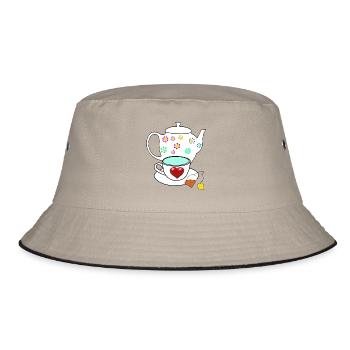 Tee Teekanne Teebeutel Tasse - Bucket Hat - Khaki/Schwarz - Vorne