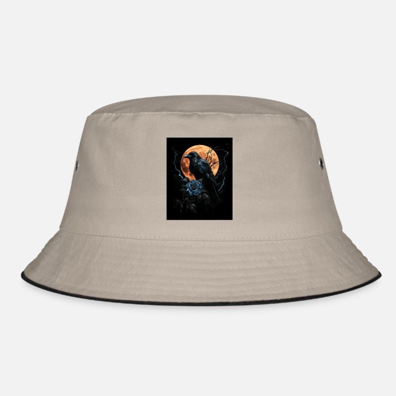 Raven Rose Moon Gloomy Gothic Black Crow Bucket Hat