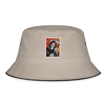 Grim Reaper Comic on Postage Stamp - Bucket Hat - khaki/black - Front