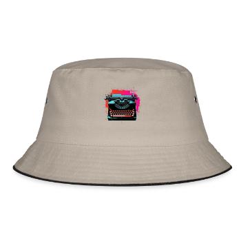 Schreibmaschine Retrowave - Bucket Hat - Khaki/Schwarz - Vorne