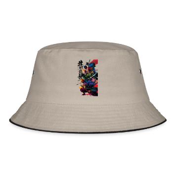 Cats Samurai Warrior Fantasy Art - Bucket Hat - khaki/black - Front