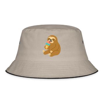 Happy Sloth with Cream – Summer Mood Motif - Bucket Hat - khaki/black - Front