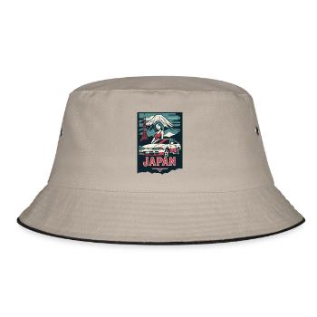 JAPAN JDM – Retro Car Poster with Fuji & Style - Bucket Hat - khaki/black - Front