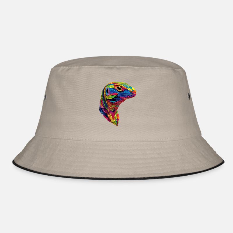Waran Echse Reptil Komodowaran Bindenwaran Lizard - Bucket Hat - Khaki/Schwarz