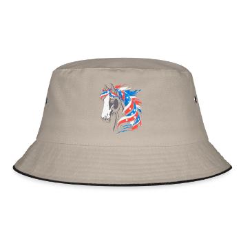 Patriotisches Pferd mit Sternenmähne - Bucket Hat - Khaki/Schwarz - Vorne