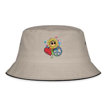 Weltfrieden Sonnenblume Peace Herz Herzen - Bucket Hat - Khaki/Schwarz - Vorne