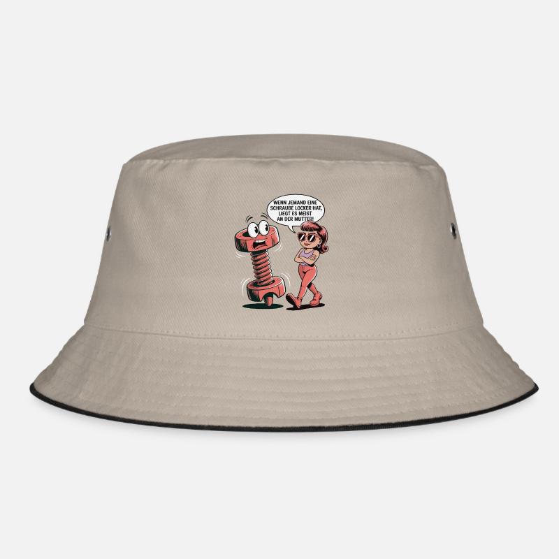 Wenn jemand eine Schraube locker hat Mutter Spruch - Bucket Hat - Khaki/Schwarz