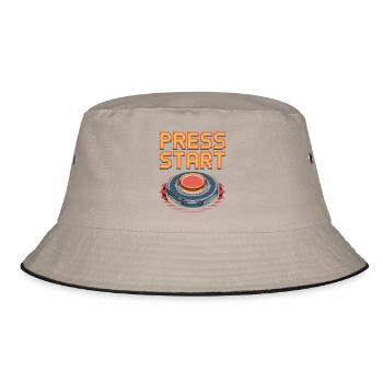 Press Start Retro Gaming Pixel Arcade Button - Bucket Hat - Khaki/Schwarz - Vorne
