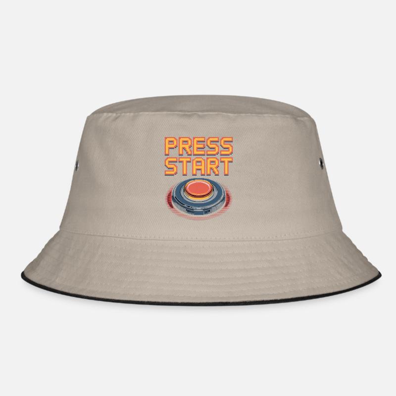 Press Start Retro Gaming Pixel Arcade Button Bucket Hat