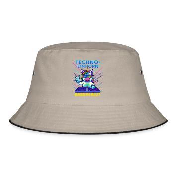 Techno Einhorn Bass im Blut - Bucket Hat - Khaki/Schwarz - Vorne