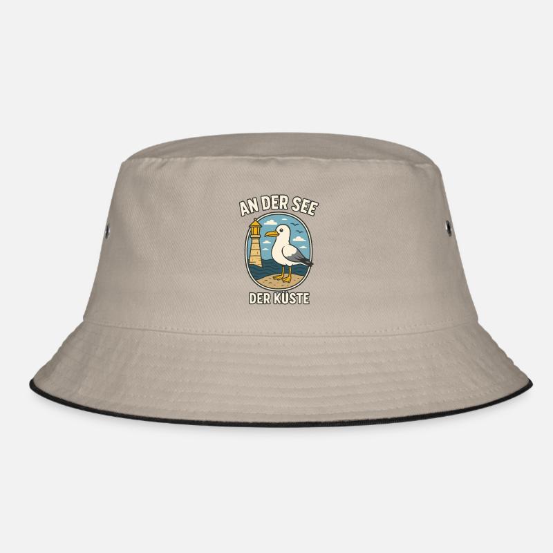 Seagull at the Coastal Lighthouse Bucket Hat