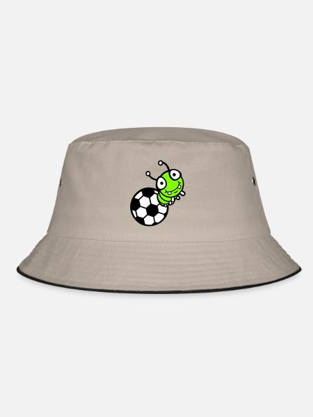 Raupe Fußball Loch Ball Comic lustig süß Sport süß - Bucket Hat - Khaki/Schwarz - Vorne