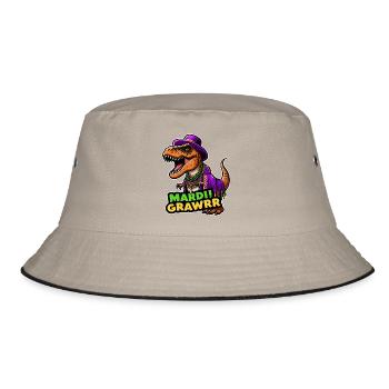 T Rex Karneval Mardi Gras - Bucket Hat - Khaki/Schwarz - Vorne