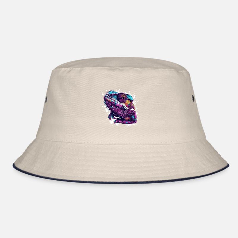 Neon reptile head chameleon Bucket Hat