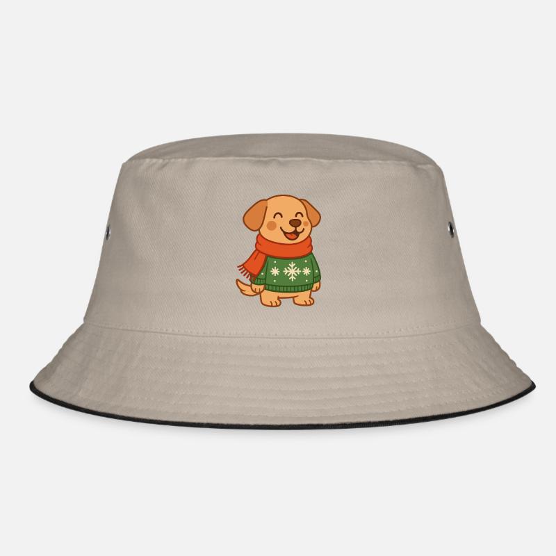 Lustiger Hund Weihnachtspullover Weihnachtsmann Schneeflocken Bucket Hat