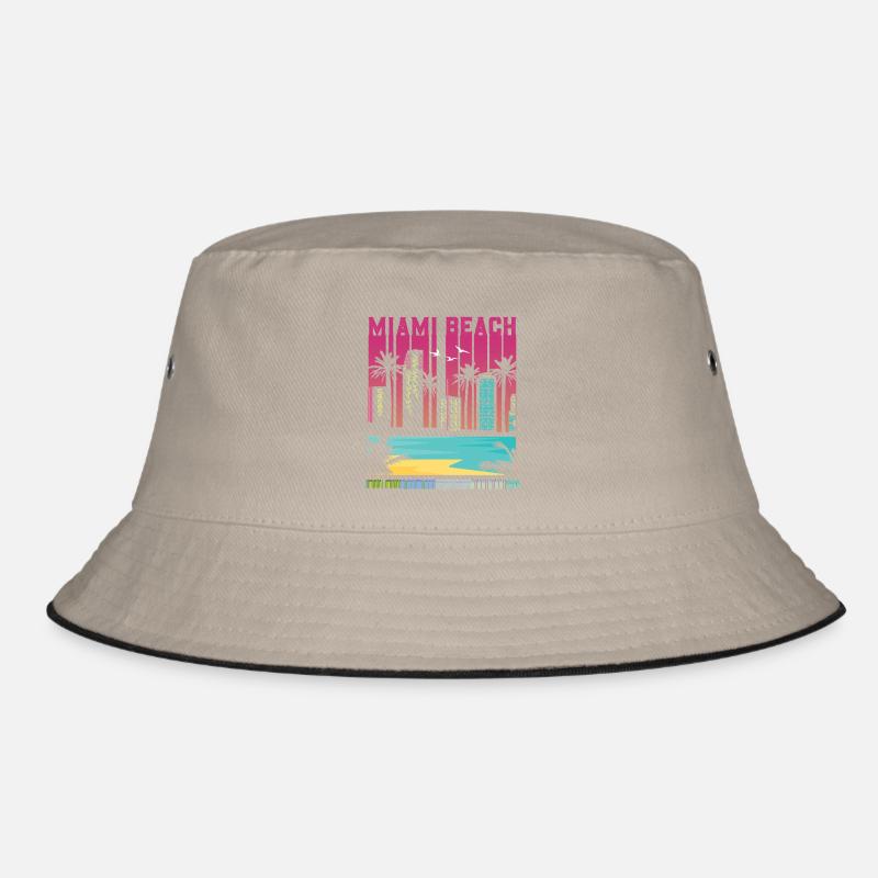 Miami Beach Sunset Palms Skyline Bucket Hat